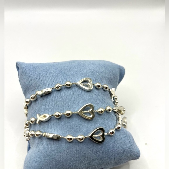 Silver Heart and Cross Charm Beaded Bracelet with Multi-Strand Design Bracelet - Picture 4 of 12